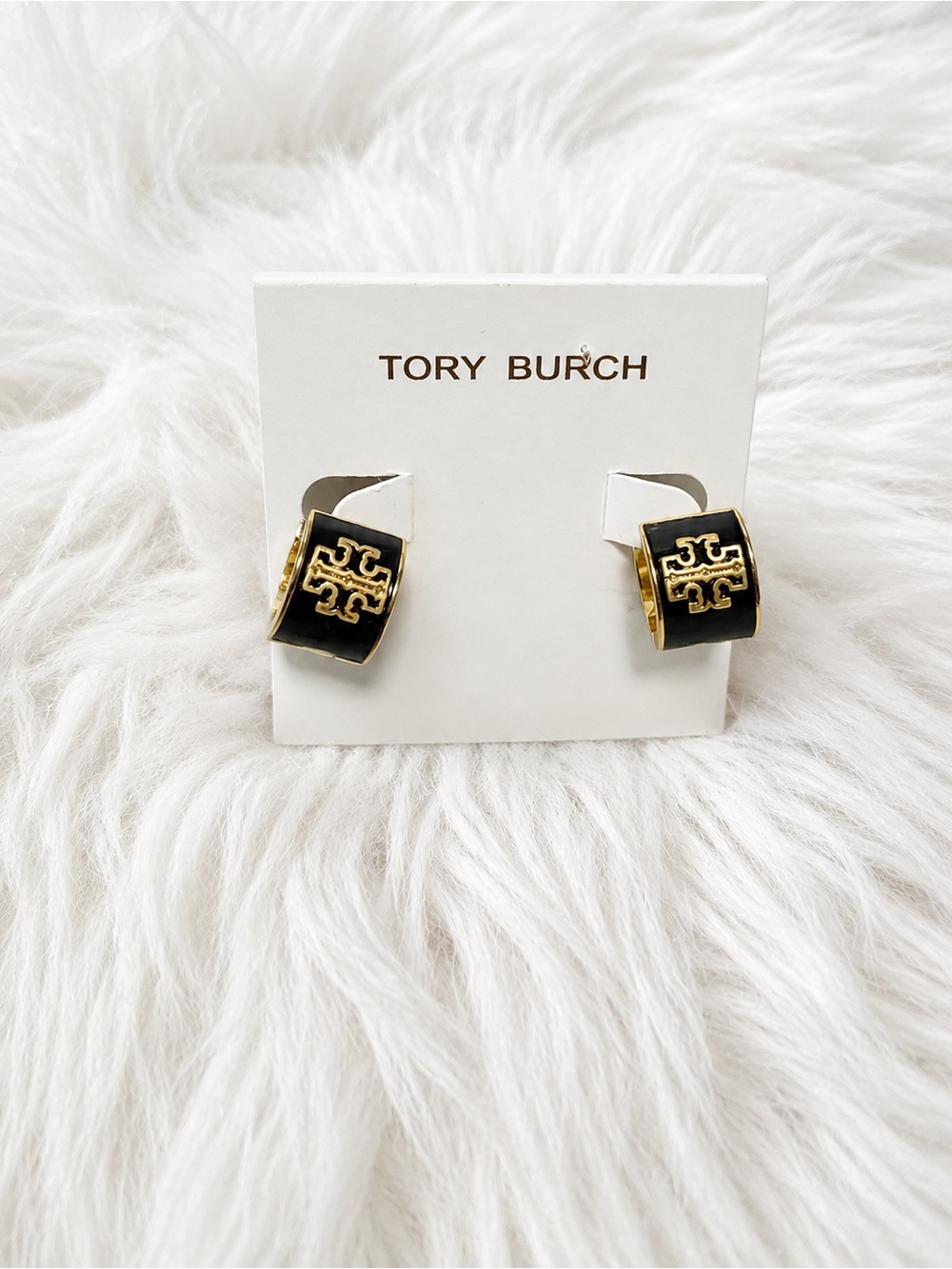 Tory Burch Black & Gold Huggie Earrings